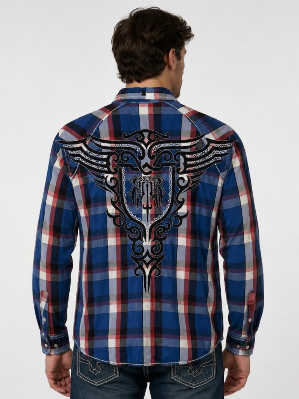 Roar Signature Mens Size XL Blue Plaid Ace Long Roll Tab Sleeve Button Up Shirt